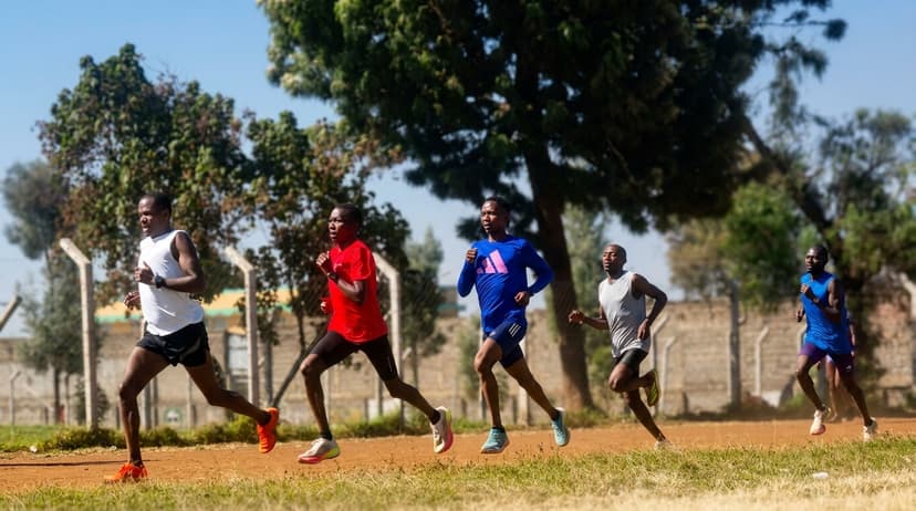 Kenyan runners training at sunrise